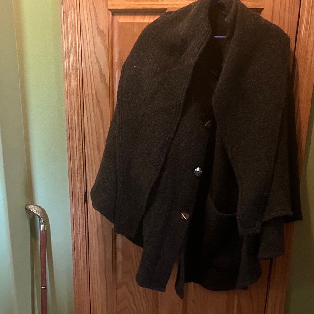 Black Button-Up Irish wool poncho